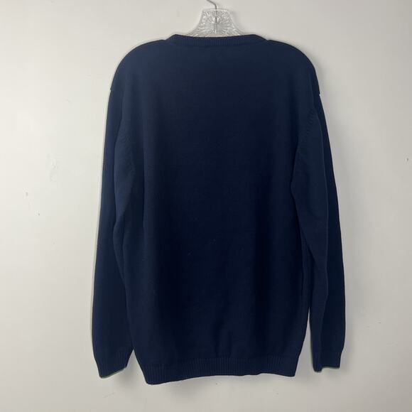 Lacoste Knit Cotton Sweater Mens 7 XL Navy Green Stripe Logo Pullover Jumper - Picture 2 of 9